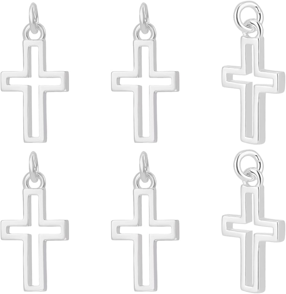 WADORN 6Pcs 925 Sterling Silver Cross Charms, Silver Easter Cross Charms Pendants Jewelry Findings Mini Cross Dangle Pendants Charm for Women DIY Jewelry Necklace Bracelet Earring Making Supplies