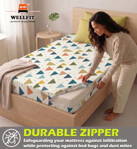 Image of WELLFIT Premium Glace Cotton 300 TC Mattress Cover /Protector for Single Size Bed with Zip /Chain /3x6 ft / 36x72x6 inch