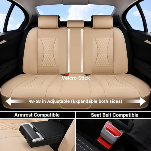 Image of Coverado Waterproof Nappa Leather Car Seat Covers, Automotive Fullset Seat Covers, 5 Seat Car Seat Cushion & Car Seat Protector, Beige Front and Rear Covers Universal Fit for Most Cars, SUVs, Trucks