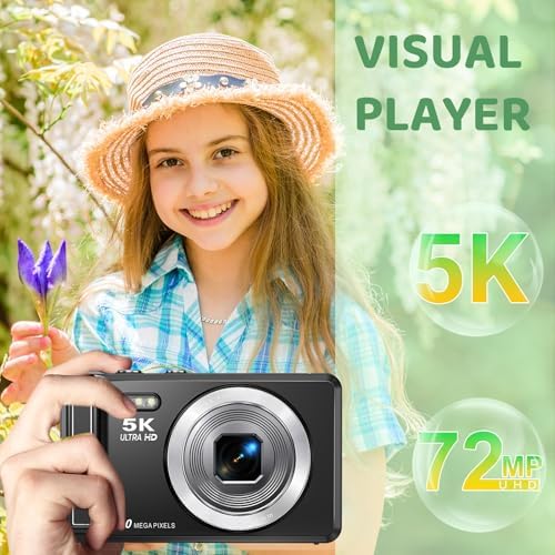 5K Digital Camera - 72MP Digital Cameras with 16X Zoom Autofocus Point and Shoot Digital Camera for Kids or Beginners - UHD 2.8'' Screen Compact Camara for Teens Christmas Birthday Gift - 1