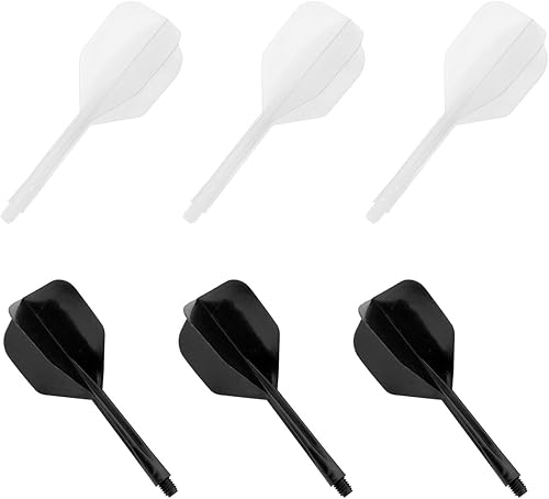 Eje de vuelo de dardo integrado negro y blanco y hoja de cola de dardo transparente de una sola pieza 2BA hoja de cola de cuatro plumas, 6 unidades