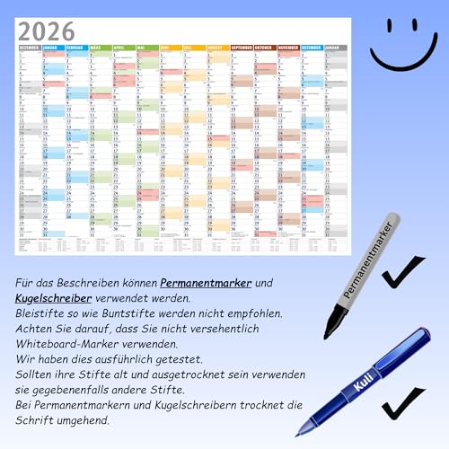 MARZEI24® Din A1 Wandkalender für 2026, 14 Monate, Jahreskalender Monatsübersicht, (84,1 cm x 59,4 cm),Planer Termine, für Büro usw. Jahresplaner, Monatsplaner, Familienkalender, Kalender gefaltet