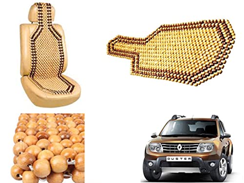 Image of Car Bead Seat Wooden Beads Cushion Cover Pad for Renault Duster, Acupressure Sitting Seat Cover | Cream Color - Pack of 1