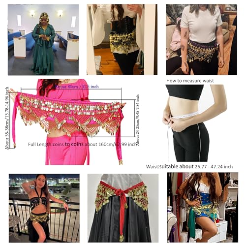 Wuchieal Women's Sweet Bellydance Hip Scarf with Gold Coins Skirts Wrap Noisy