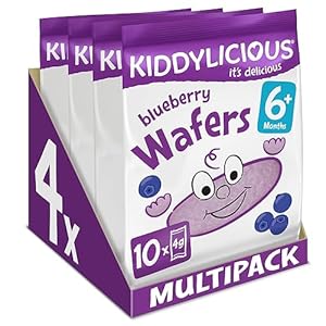 Kiddylicious Blueberry Wafers – Gluten and Dairy Free Kids Snack – Suitable for 6+ Months – 4 x 10 Twin Packs
