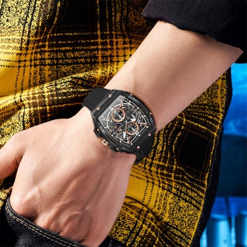 Image of OLEVS Men Watches Business Dress Chronograph Big Square Quartz Analog Male Watch Silicone Strap Waterproof Date Gift Mens Wrsit Watch Silver