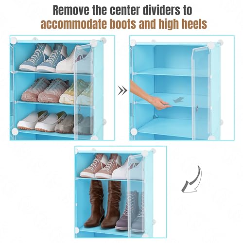 Image of ABOUT SPACE Plastic Shoe Stand with Hanger & Door for Home - Portable,Expandable 4 Cube Shoe Stand for Boots,Heels - DIY 24 Pair Flipflop,Slipper Stand for Women,Men,Outdoor (BlUE) 300 x 800 x 900 mm