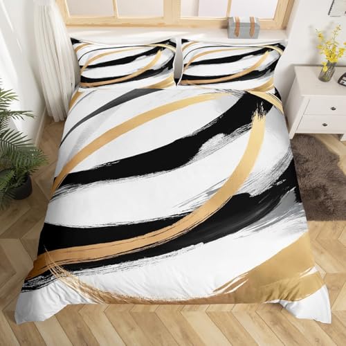 Housse de couette ado géométrique noire et dorée avec parure de lit enfant en polyester