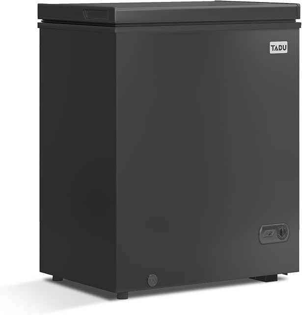 Congélateur TABU de 5 pi³ pour garage, VR, maison, bureau, noir | Congélateur profond à ouverture par le haut avec 7 thermostats réglables, panier amovible, design compact, durable et gain de place