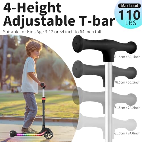 Image of BELEEV A9 Kids Scooter with LED Light-Up Wheels & Deck, 3 Wheel Folding Scooter for Toddlers Girls Boys Ages 3-12, Adjustable Handlebar, Lean to Steer, Extra-Wide Wheels, Kick Scooter for Children