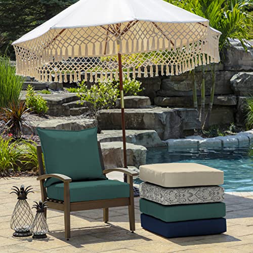 Image of Arden Outdoor Deep Seat Cushion Set (2-Pack), 24 in x 24 in, Weather-Proof, Rain-Proof, Fade Resistant Patio Cushion for Chair, Sofa, and Couch Peacock Blue Green Texture