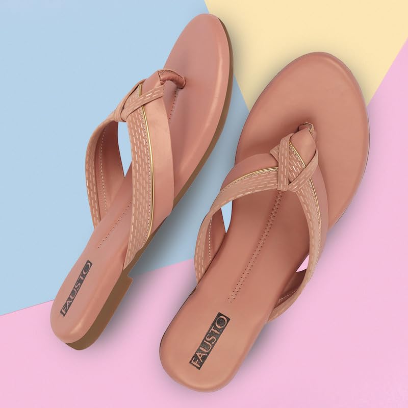 Image of FAUSTO Women's T-Strap Thong Slip On Flats Slippers