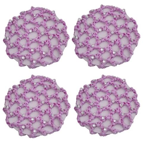 Crochet Bun Cover With 30 Rhinestones 4 Pcs Pack - HR4 (Purple) Cover