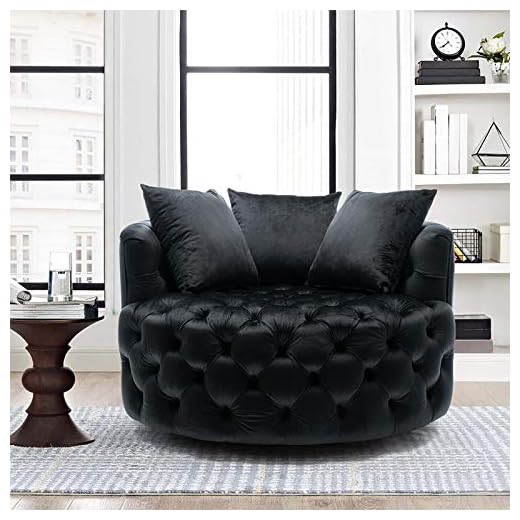 Swivel Accent Sofa Barrel Chair, Barrel Chair 42.9 Inch Linen 360°Swivel for Hotel Living Room Modern Leisure Chair Beige Black