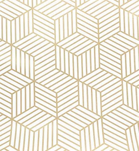 Meboem champagnekleurige, goud gestreepte zelfklevend behangpapier, zeshoekig, gouden strepen, zelfklevend papier… - Image 3