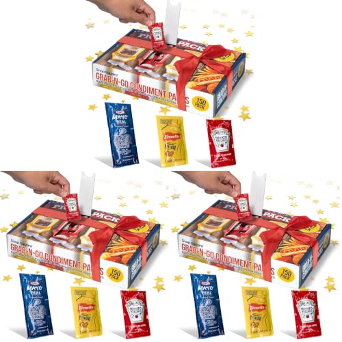 Image of Grab-n-Go Condiment Packs - (450 Pack) 50 Single Serve Pouches of Ketchup, Mustard, & Mayo - Dispenser Box, Great for Picnics, Boxed Lunch, BBQ, Travel, and Parties