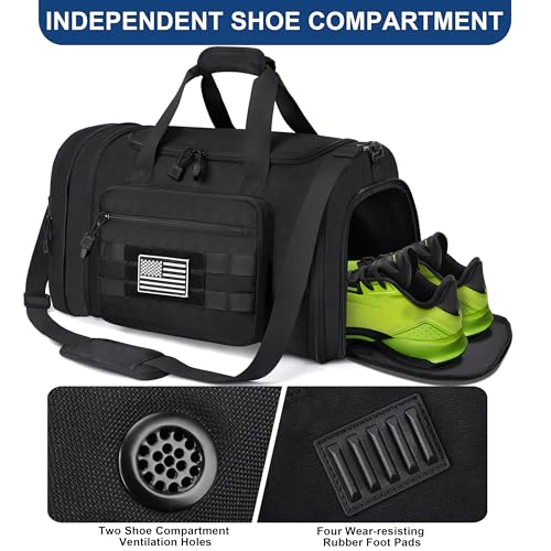 Tactical Travel Duffle Bag for Men, 45L Expandable Water-Resistant Mens Carry-on Weekender Overnight Gym Bag with Shoe Compartment3