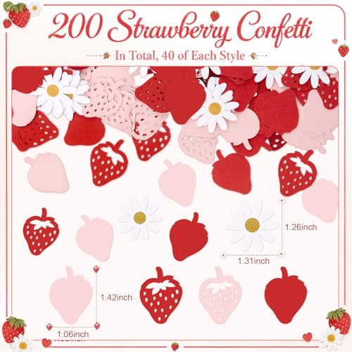 Image of Flutesan 200 Pcs Strawberry Confetti Pink Red Berry White Daisy Confetti Strawberry Dessert Table Decorations for Sweet Berry First Birthday Wedding Bridal Baby Shower Party Supplies