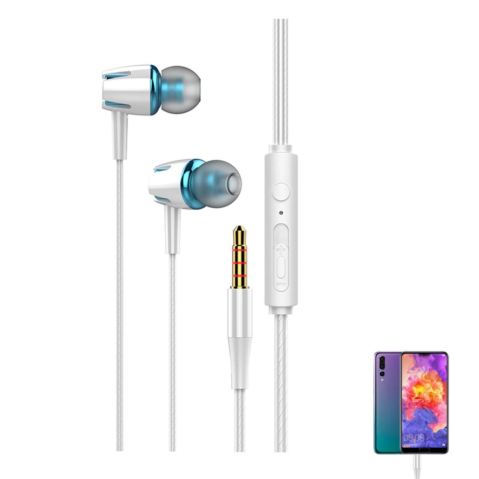 Écouteurs filaires – Écouteurs intra-auriculaires filaires, appareil audio stéréo, réduction du bruit avec double membrane en fibre de carbone, utilisation d'écoute de musique, appels téléphoniques