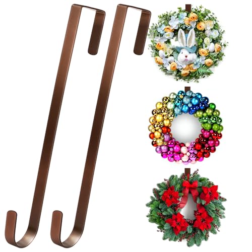 Image of 12 inch Wreath Hanger Over the Door Hooks, Non Scratch Wreath Door Hanger Hooks for Hanging Welcome Sign, Metal Wreath Hangers for Front Door Decor, Thin Door Hanger for Easter Halloween Home Decoration