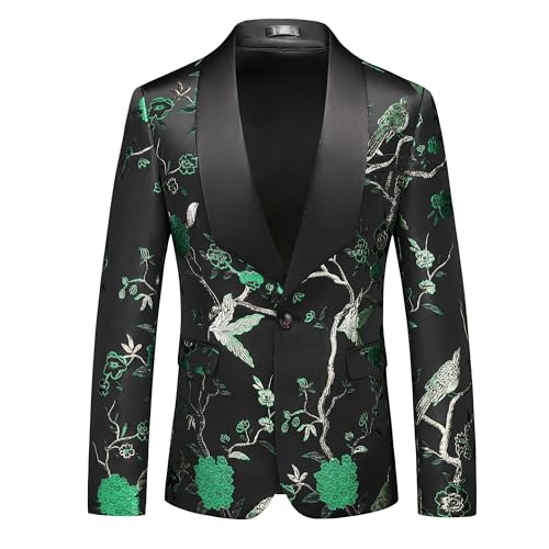 MOGU Mens Blazer Tuxedo Jacket Floral Printed Dinner Wedding Groom Homecoming Dance Prom Outfits