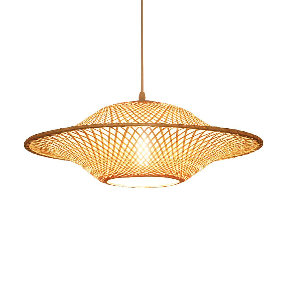Luminaires pour chambre et salon suspension bambou tressé E27 lustre style ferme 50cm