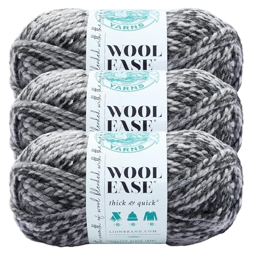 Image of Lion Brand Yarn Wool-Ease Thick and Quick Yarn, Soft and Bulky Yarn for Knitting, Crocheting, and Crafting, 3 Pack, Licorice | Super Bulky Wool Acrylic Blend Fiber for Soft Hats, Sweaters, Chunky Blankets, Yarn for Crochet, Knitting, Crafts, Weaving