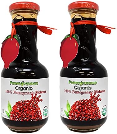 USDA Organic Pomegranate Molasses (2 Pack) 2 x 12.35 Oz - Made from 100% Natural Pomegranate Concentrated Fruit Juice - No Sugar Added - Vegan - Gluten Free