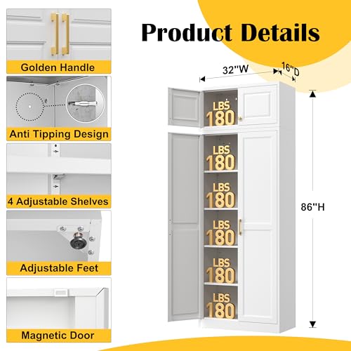 Image of Steeloong 86 inchMetal Pantry Storage Cabinet with Doors & 4 Adjustable Shelves