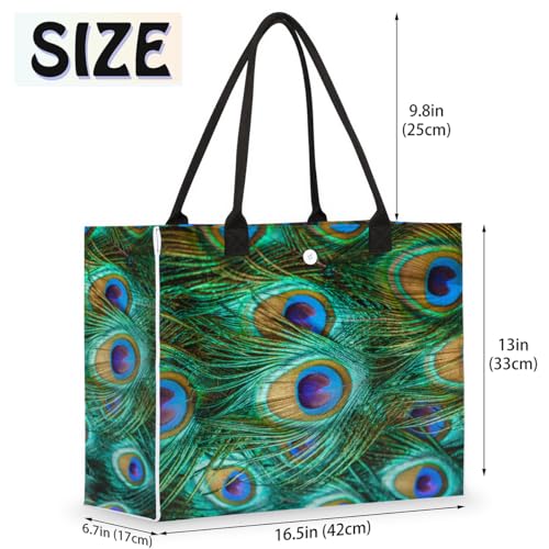 Animal Peacock Feathers Tote Bag for Women Large Beach Bag Reusable Tote Bags for Work Travel Beach Shopping2