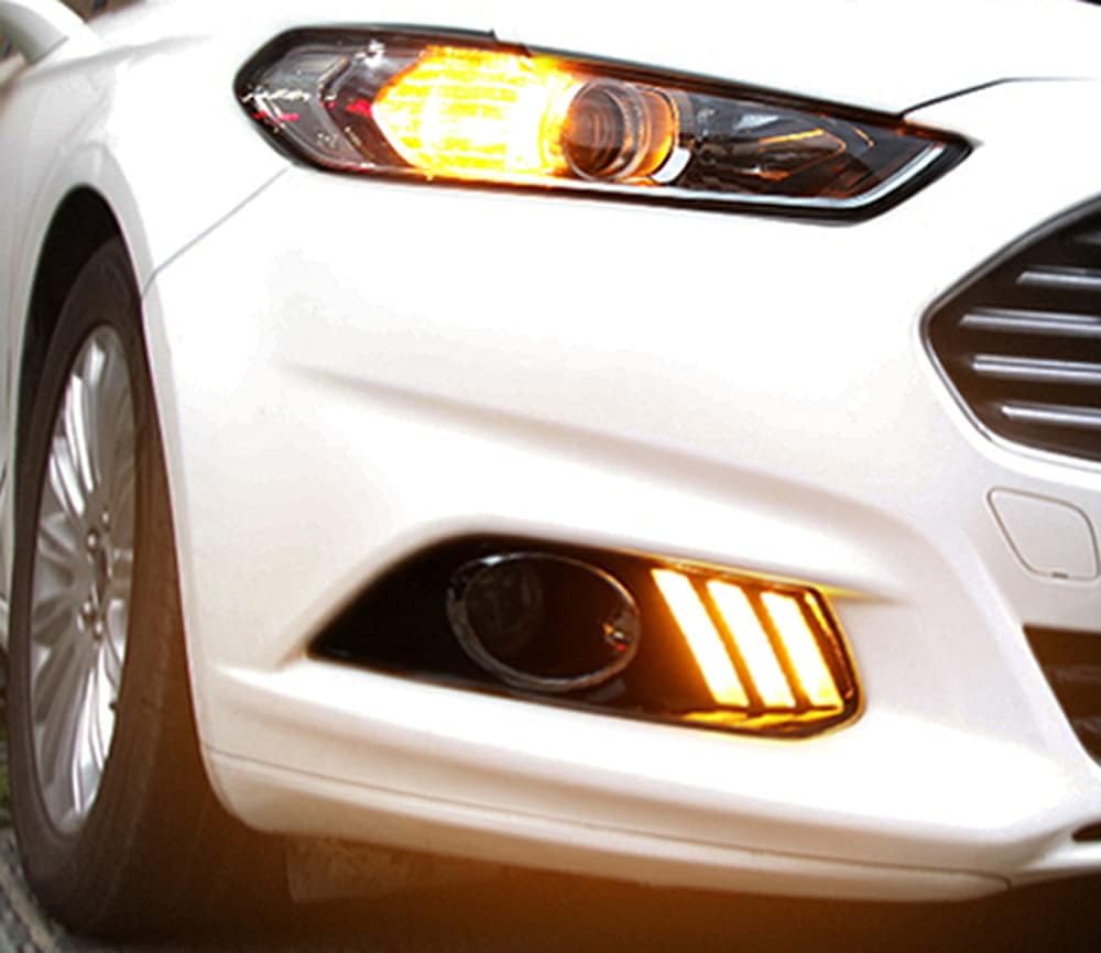 iJDMTOY Fog Light Bezel Replace High Power Switchback /// LED Daytime Running Light Kit Compatible With 2013-2016 Ford Fusion, Xenon White/Amber Yellow