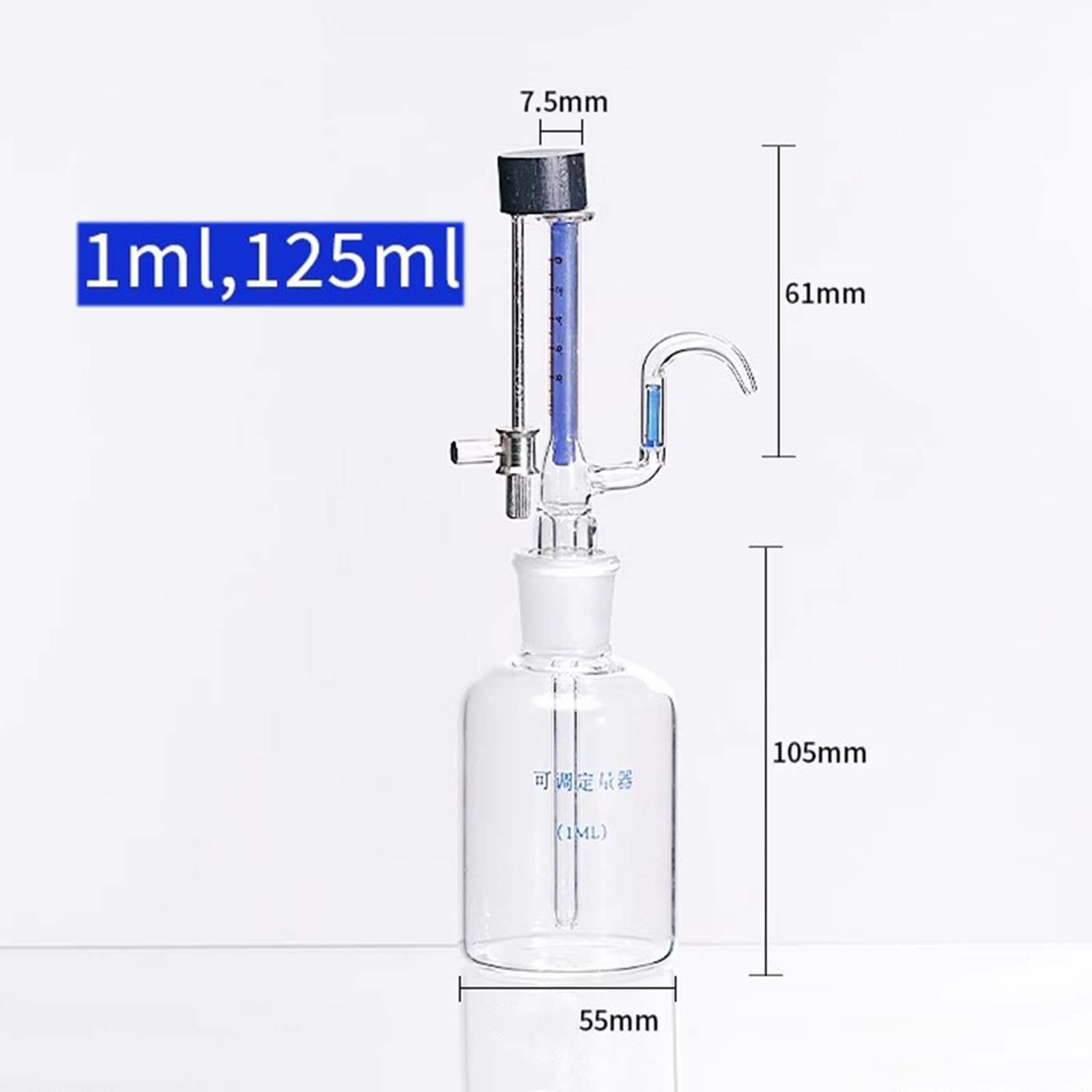 Dispensador de líquido, dispositivo dosificador de vidrio de 1/5 ml con perilla de ajuste de acero inoxidable para mediciones precisas de laboratorio