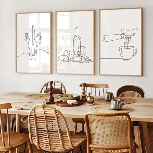 Cuisine murale vin et fromage lot de 3 toiles 60x80 cm sans cadre XINBAO