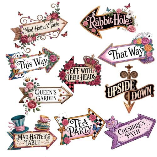Welcome To Wonderland Directional Arrows Sign,10 Signs Wonderland Party Decorations,Decor In Room For Alice Fans
