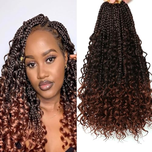 URNICE Goddess Box Braids Crochet Hair-9 Packs Crochet Braids for Black Women 14 Inch Crochet Braids with Curly Ends (Boho 14 Inch (Pack of 9), T30#)