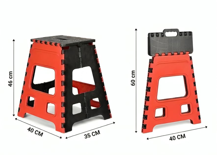 Image of U-MAX 18 INch Folding Step Stool, Portable, Heavy Duty Plastic with Anti-Slip Surface Space-Saving Foldable Stool for Kids & Adults (Red-Black)