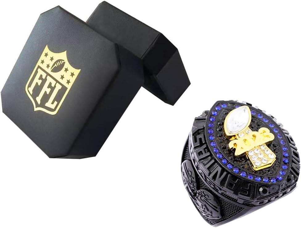 2023 Fantasy Football Championship Ring | Heavy FFL Champion Ring | Gold Silver Tone Plated Award Trophy for Fantasy Football League Winner (size 11)