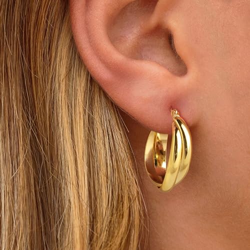 Hoop Earrings for Women No Tarnish - Dainty Earrings Trendy 14K Gold Plated Hypoallergenic Lightweight Chunky Double Twisted Hoops Earring for Women Gold Jewelry Gift