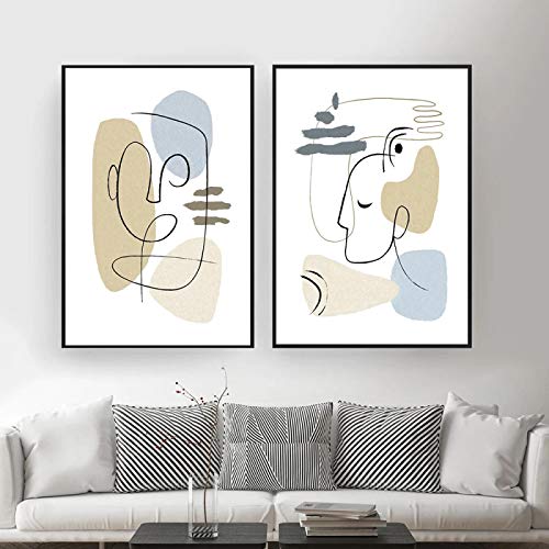 Toile peinture visages géométriques 70x100cm art contemporain abstrait salon