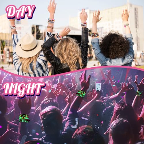16/24/32Pcs Rave Kandi Bracelets Set Glow In The Dark EDM Music Stretch Bracelets Multi Color Beaded Kandi Cuff Rave Accessories Jewelry Music Party Favor for Women Men Friends EDM Party Music Festival4