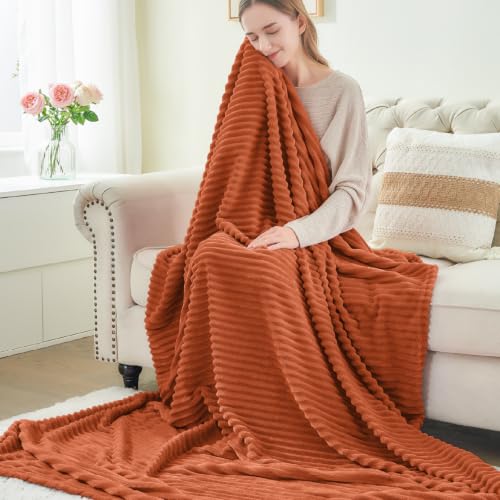 Image of BEDELITE 3D Ribbed Terracotta Fleece Throw Blanket for Couch, 50x60 Inch