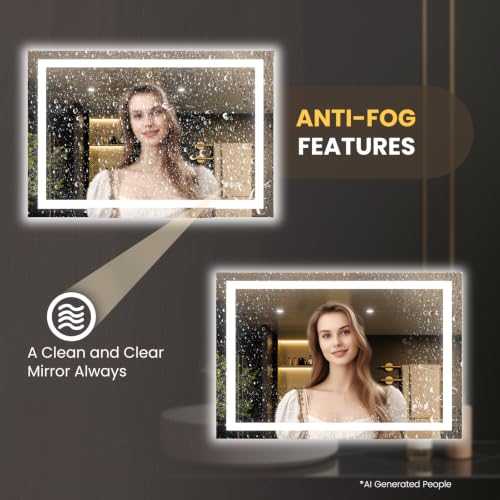 Image of LOAAO 40 inchX28 inch LED Bathroom Mirror with Lights, Anti-Fog, Dimmable, Backlit + Front Lit, Lighted Bathroom Vanity Mirror for Wall, Memory Function, Tempered Glass, Safe to Use, ETL Listed