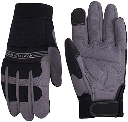 Synthetic Leather Work Gloves- Touch Screen Functional- Mechanic/Machine/Tactical/Utility - Tear Vibration Temperature Cut Resistant- Reinforced- Gray/Black- One(1) Pair- [X-Small]