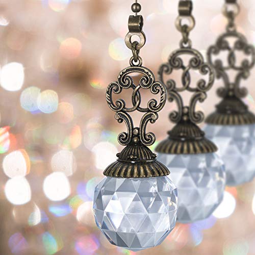 Image of Hicarer 4 Pcs ceiling fan pull chain Crystal pulls String,Transparent | 14 inch Vintage pull chains for ceiling fans and lights Extender Charm Extension Pull String