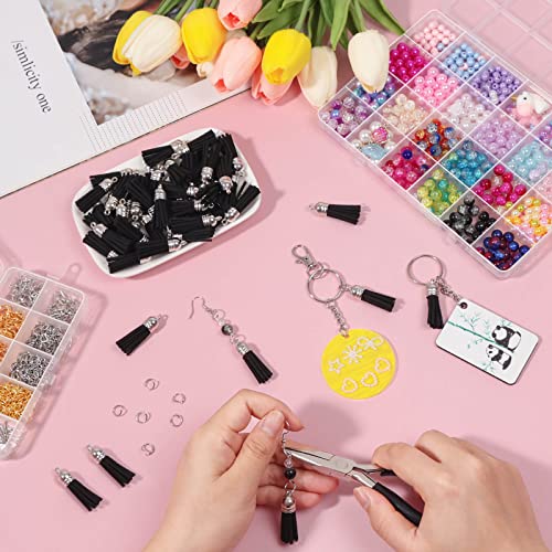 keychain tassels bulk paxcoo small tassels for jewelry making 50pcs leather tassel keychain charms with 50pcs jump rings for diy key chain craft black
