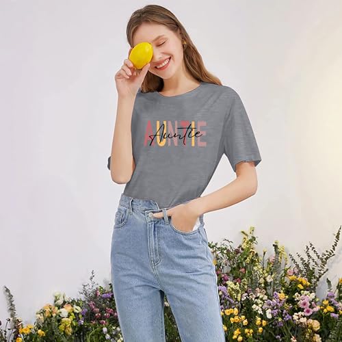 Image of Auntie Women Warm Lovely Love Print Blessing Holiday Summer Ladies Women Casual Short Sleeve T-Shirt.