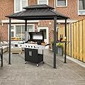 EROMMY 8' x 6' Hardtop Grill Gazebo with Galvanized Steel Double Roof, Outdoor Metal Patio BBQ Gazebo with 2 Side Shelves and Ceiling Hook for Deck Lawn Backyard Garden (Black)