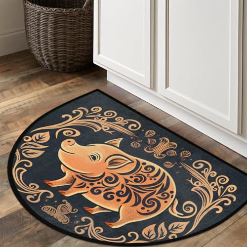 Image of cfpolar Tribe Pig Printing Half Round Door Mat Outdoor Entrance Large 24 inchx36 inch Half Circle Welcome Entrance Way Mat Semi Circular Front Door Mat Area Rug for Garage, Patio, High Traffic Areas