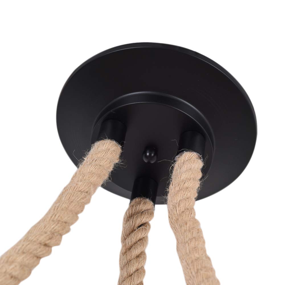 MAXDUYU Lámparas colgantes industriales de cuerda de cáñamo,Lamparas de Techo Retro, 3 Luces Lámpara Colgante Techo E27 para Comedor,Sala,Cuarto,Balcón(No incluida Bombilla)