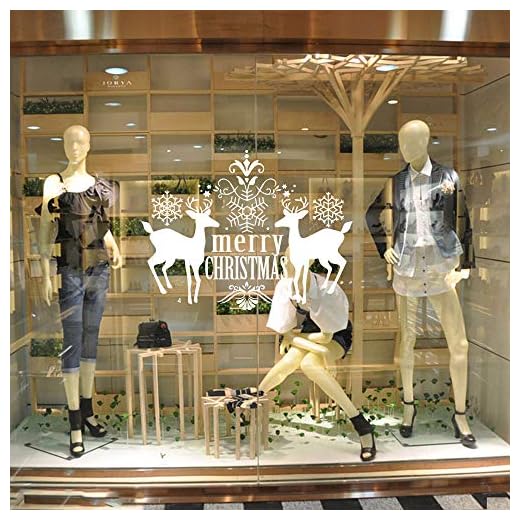 QTSUANNAI Väggklistermärken, tapet, dekal, vit engelsk älg djurmönster väggklistermärke snöflinga bollar avtagbar butik fönsterdekaler juldekorationer för hemmet